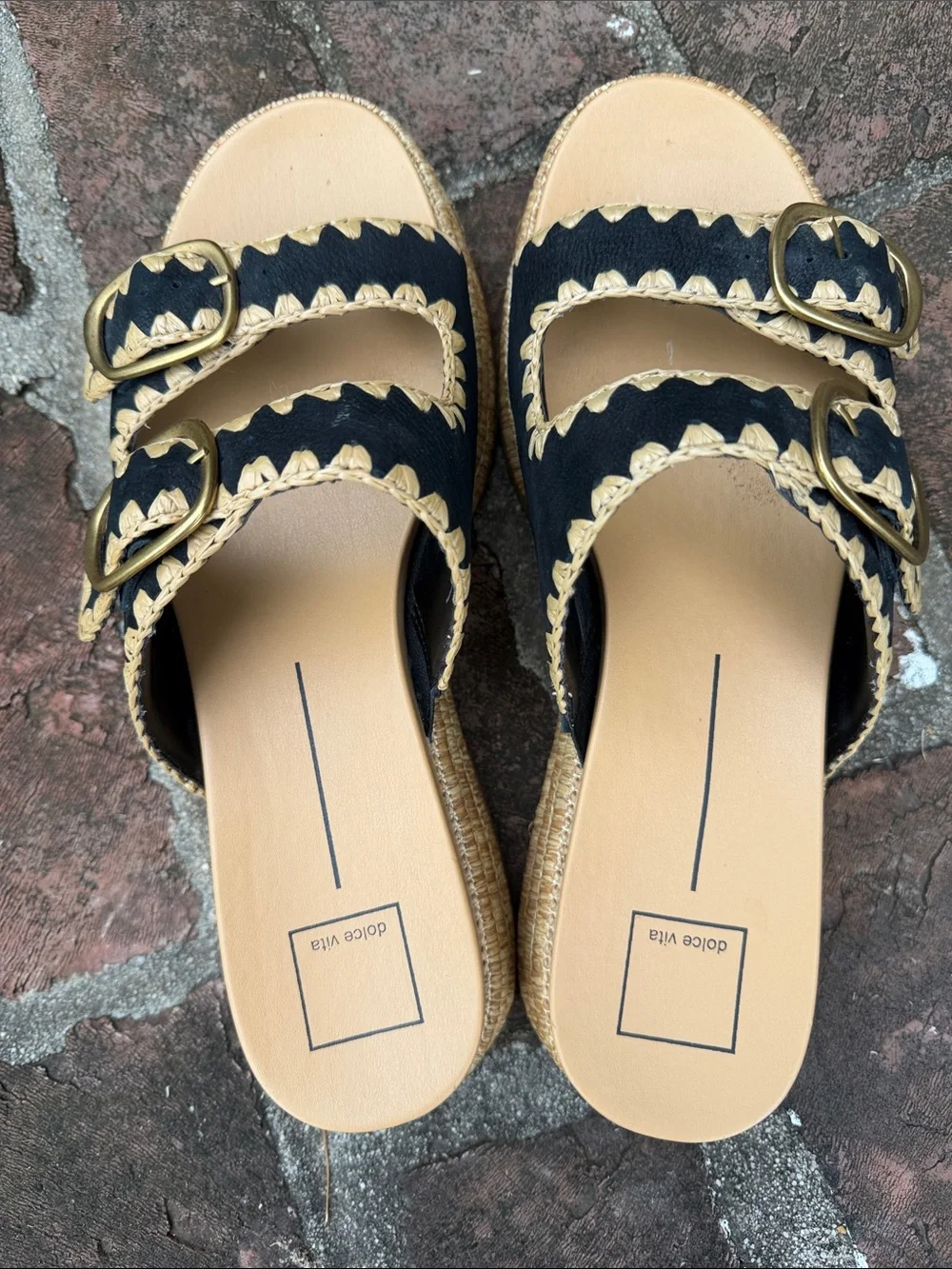 Dolce Vita Black and Tan Espadrille Slide Sandals size 11